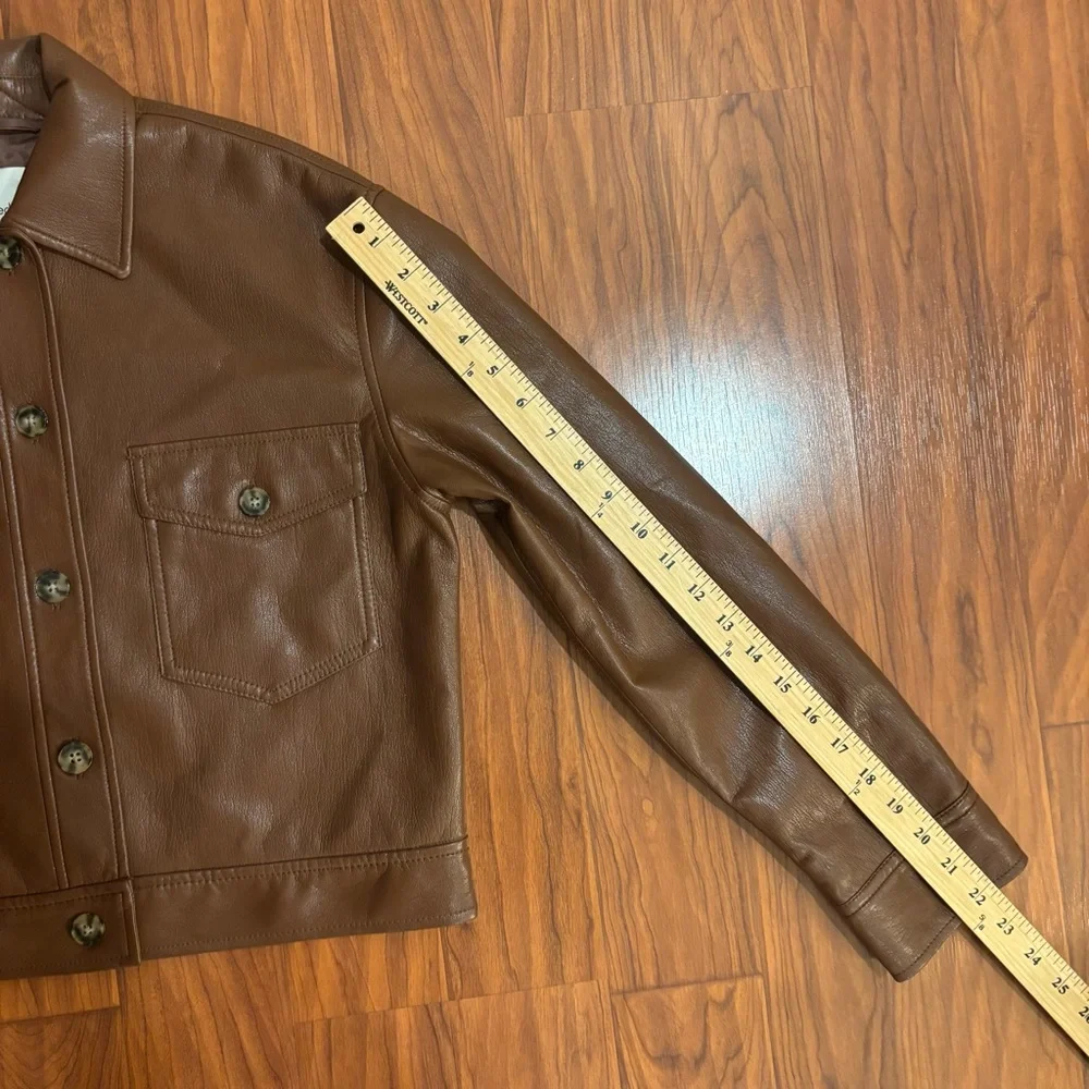 Wilfred Aritzia Vegan Leather Moto Cropped Jacket Brown Womens XS